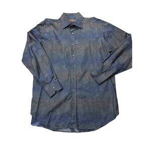 ETRO Men's Long Sleeve Shirt With Subtle Paisley Pattern Size XXL Navy & Blue